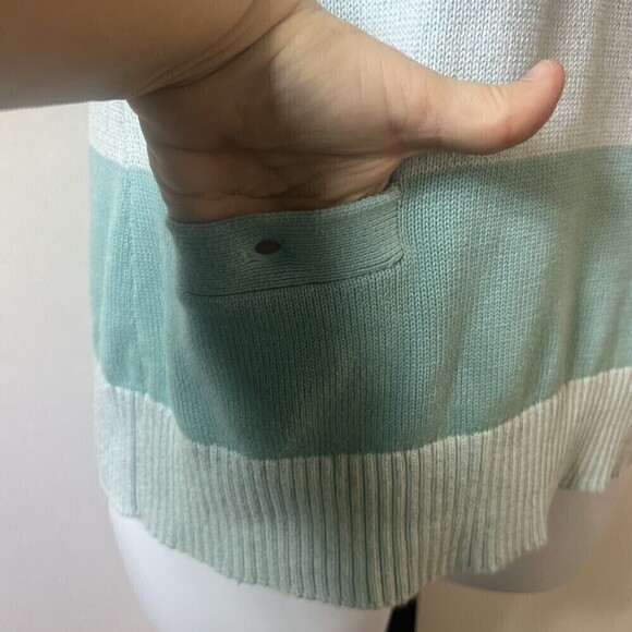 Pendleton Womens Sweater LARGE Short Sleeve Blue Green Striped Pockets READ - Picture 4 of 13